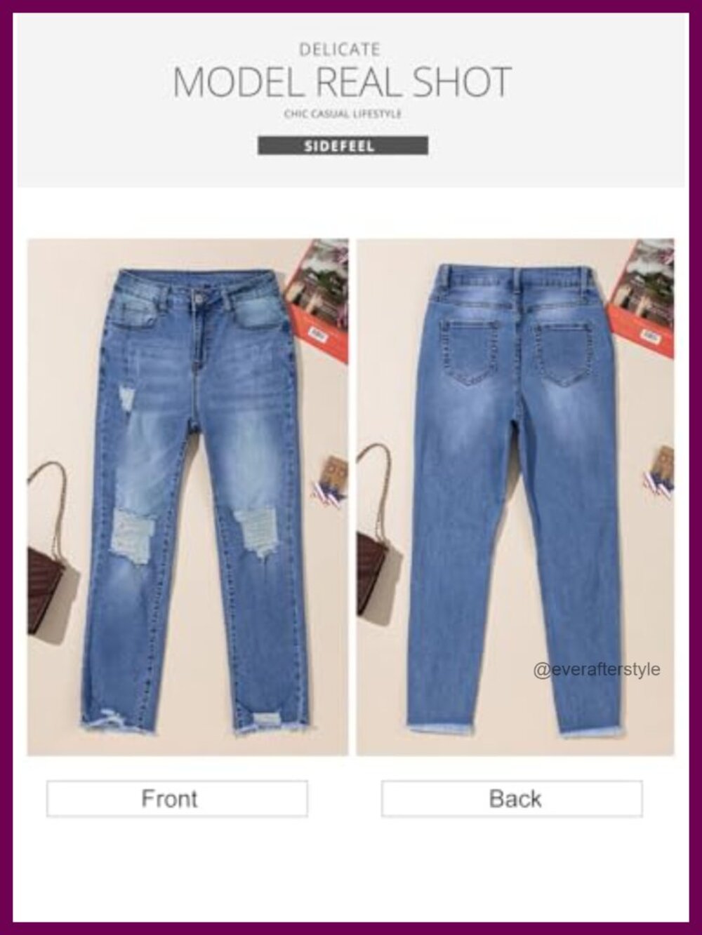 Women's Boyfriend Jeans Stretchy Ripped Distressed Denim Pants High Rise - Picture 4 of 6